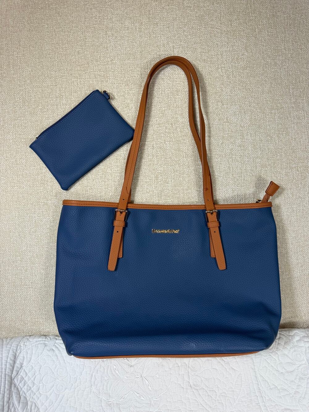Montana West Women's Blue/Brown Tote Purse Carryall Handbag With Pouch Western